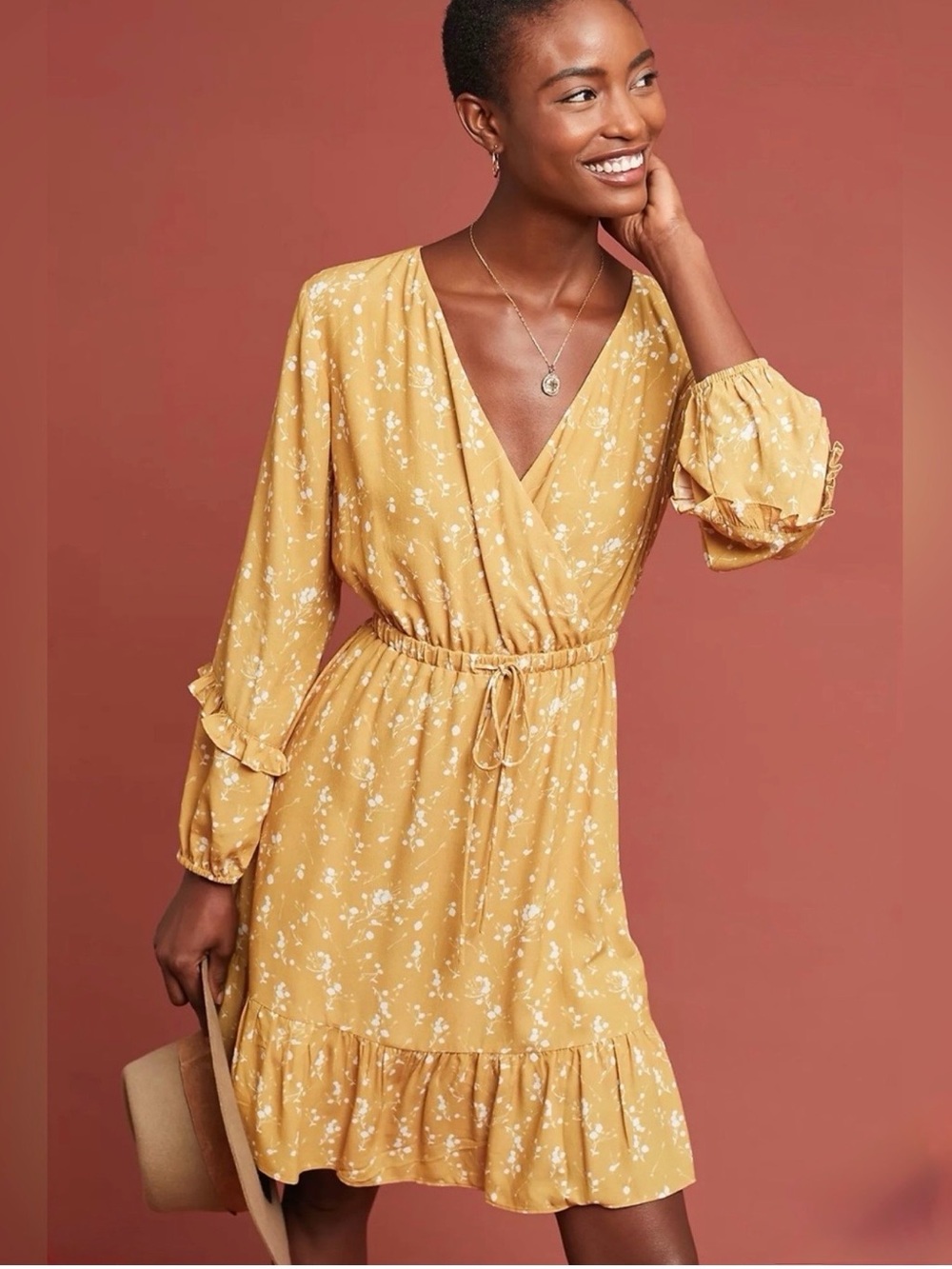 Anthropologie Dolan Barnier Dress Yellow Floral Size Medium